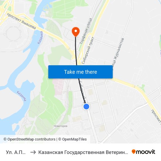 Ул. А.Попова to Казанская Государственная Ветеринарная Академия map