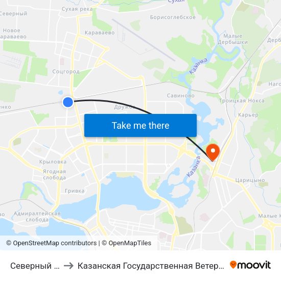 Северный Вокзал to Казанская Государственная Ветеринарная Академия map