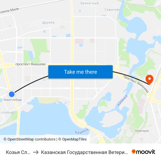 Козья Слобода to Казанская Государственная Ветеринарная Академия map