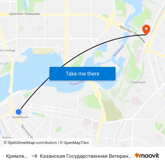 Кремлевская to Казанская Государственная Ветеринарная Академия map