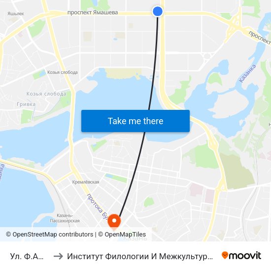 Ул. Ф.Амирхана to Институт Филологии И Межкультурной Коммуникации Кфу map