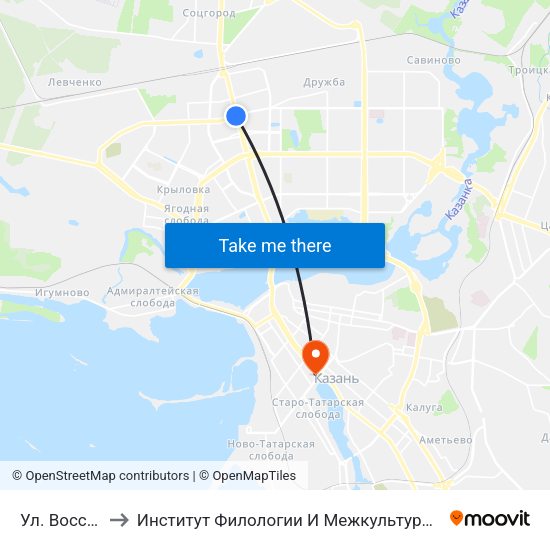Ул. Восстания-2 to Институт Филологии И Межкультурной Коммуникации Кфу map