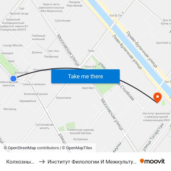 Колхозный Рынок-5 to Институт Филологии И Межкультурной Коммуникации Кфу map
