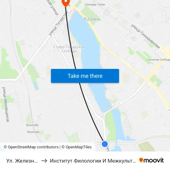 Ул. Железнодорожная to Институт Филологии И Межкультурной Коммуникации Кфу map