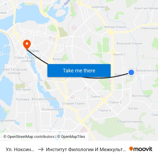 Ул. Ноксинский Спуск to Институт Филологии И Межкультурной Коммуникации Кфу map