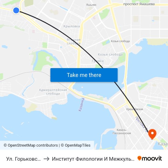 Ул. Горьковское Шоссе-3 to Институт Филологии И Межкультурной Коммуникации Кфу map