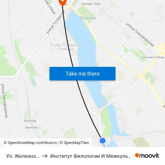 Ул. Железнодорожная-1 to Институт Филологии И Межкультурной Коммуникации Кфу map