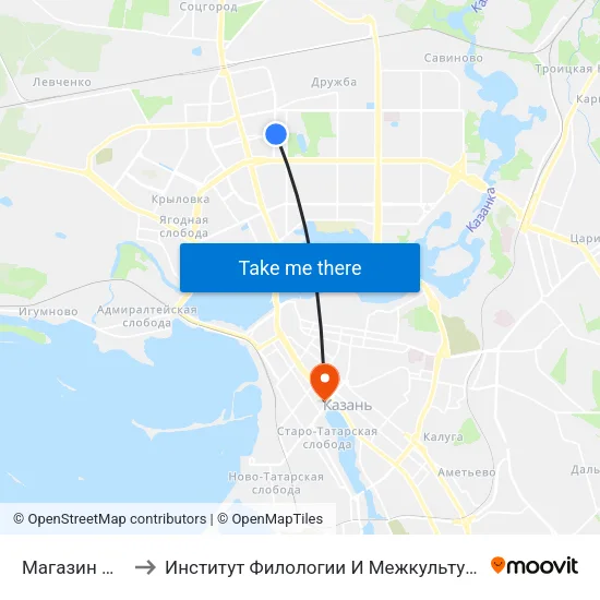 Магазин Новинка-1 to Институт Филологии И Межкультурной Коммуникации Кфу map