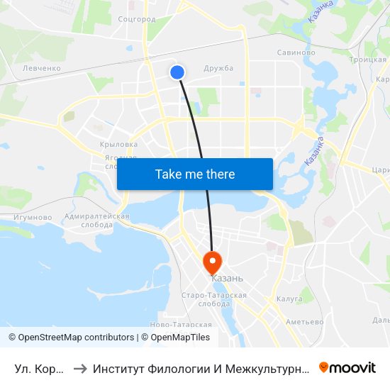 Ул. Короленко to Институт Филологии И Межкультурной Коммуникации Кфу map