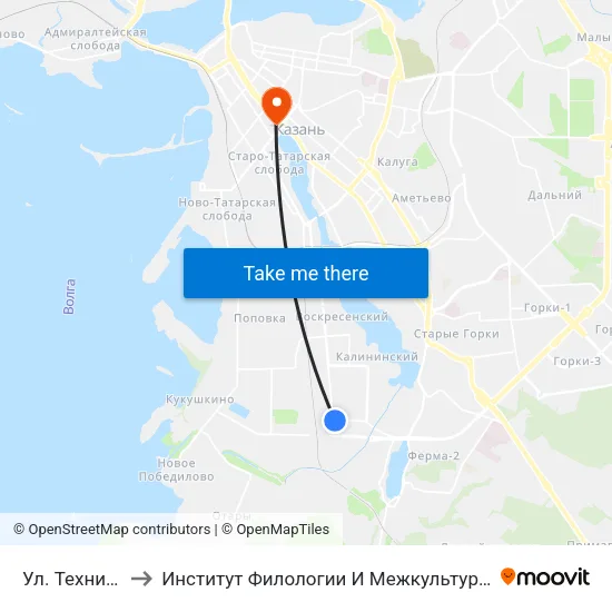 Ул. Техническая-1 to Институт Филологии И Межкультурной Коммуникации Кфу map