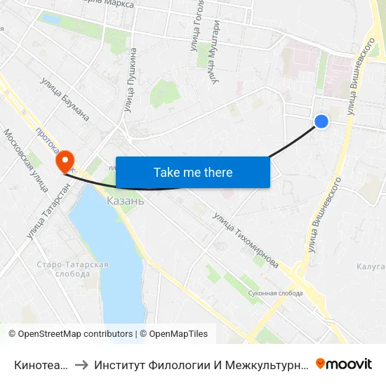 Кинотеатр Мир to Институт Филологии И Межкультурной Коммуникации Кфу map