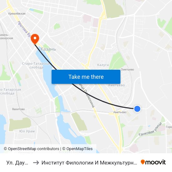 Ул. Даурская-2 to Институт Филологии И Межкультурной Коммуникации Кфу map