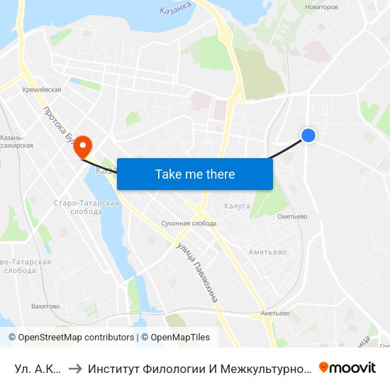 Ул. А.Кутуя-3 to Институт Филологии И Межкультурной Коммуникации Кфу map