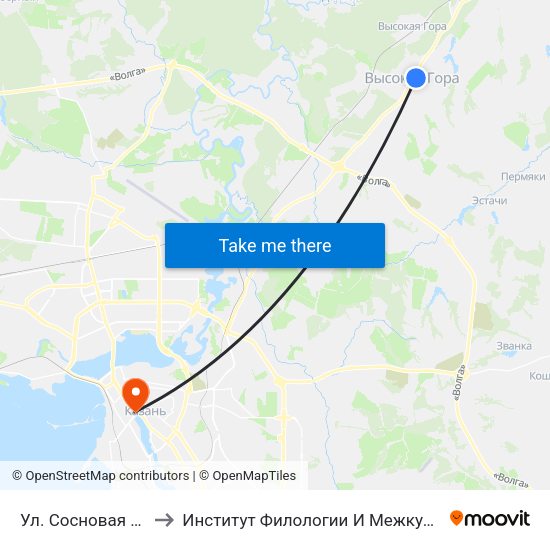 Ул. Сосновая (Высокая Гора) to Институт Филологии И Межкультурной Коммуникации Кфу map