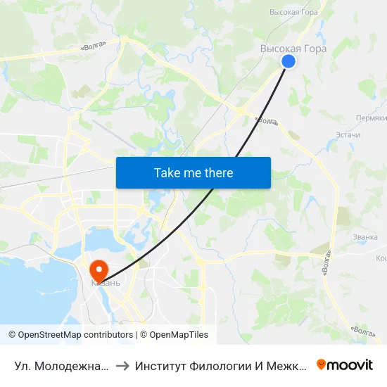 Ул. Молодежная (Высокая Гора) to Институт Филологии И Межкультурной Коммуникации Кфу map