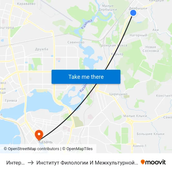 Интернат-2 to Институт Филологии И Межкультурной Коммуникации Кфу map