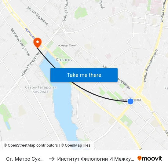 Ст. Метро Суконная Слобода-1 to Институт Филологии И Межкультурной Коммуникации Кфу map