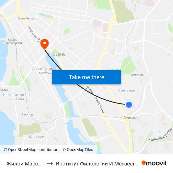 Жилой Массив Ометьево-1 to Институт Филологии И Межкультурной Коммуникации Кфу map