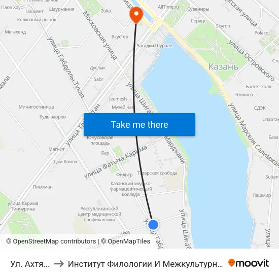 Ул. Ахтямова-1 to Институт Филологии И Межкультурной Коммуникации Кфу map