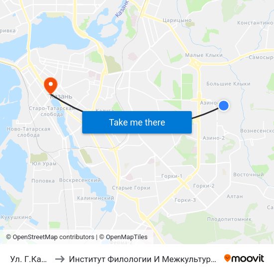 Ул. Г.Кайбицкой to Институт Филологии И Межкультурной Коммуникации Кфу map