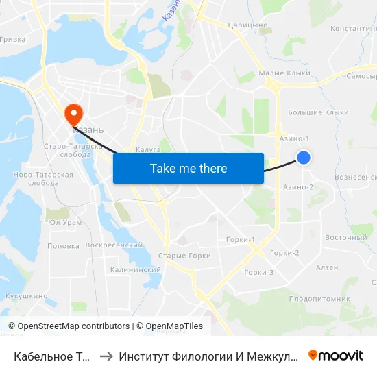Кабельное Телевидение-2 to Институт Филологии И Межкультурной Коммуникации Кфу map