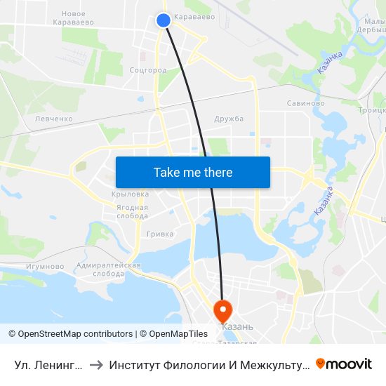 Ул. Ленинградская-4 to Институт Филологии И Межкультурной Коммуникации Кфу map