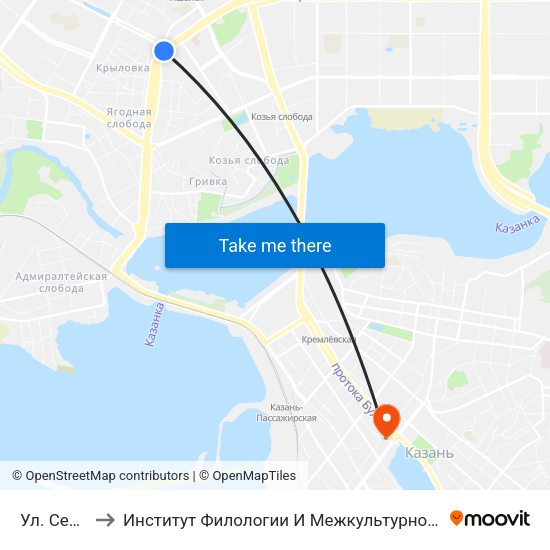Ул. Серова-2 to Институт Филологии И Межкультурной Коммуникации Кфу map