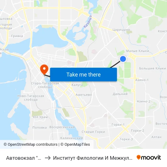 Автовокзал "Восточный"-1 to Институт Филологии И Межкультурной Коммуникации Кфу map