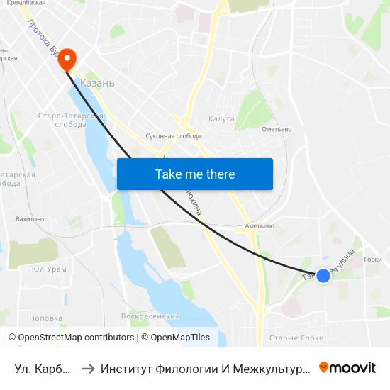 Ул. Карбышева-1 to Институт Филологии И Межкультурной Коммуникации Кфу map