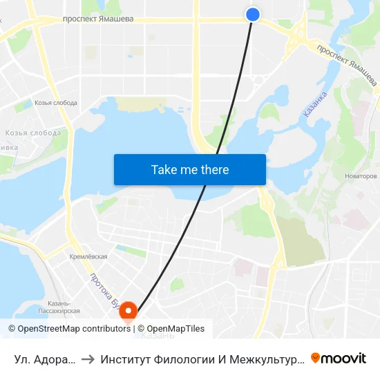 Ул. Адоратского-1 to Институт Филологии И Межкультурной Коммуникации Кфу map