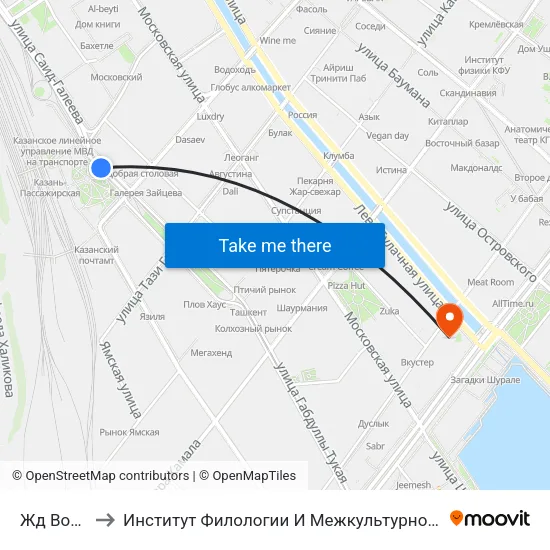 Жд Вокзал-1 to Институт Филологии И Межкультурной Коммуникации Кфу map