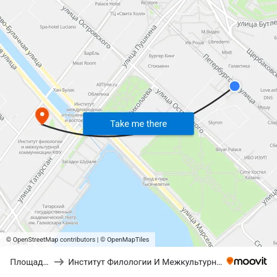 Площадь Тукая to Институт Филологии И Межкультурной Коммуникации Кфу map