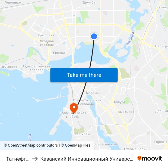 Татнефть Арена-1 to Казанский Инновационный Университет Имени В.Г Тимирясова (Иэуп) map