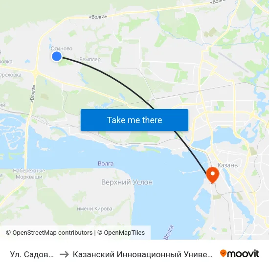 Ул. Садовая (Осиново) to Казанский Инновационный Университет Имени В.Г Тимирясова (Иэуп) map