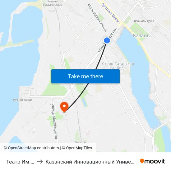 Театр Им. Г. Камала-2 to Казанский Инновационный Университет Имени В.Г Тимирясова (Иэуп) map