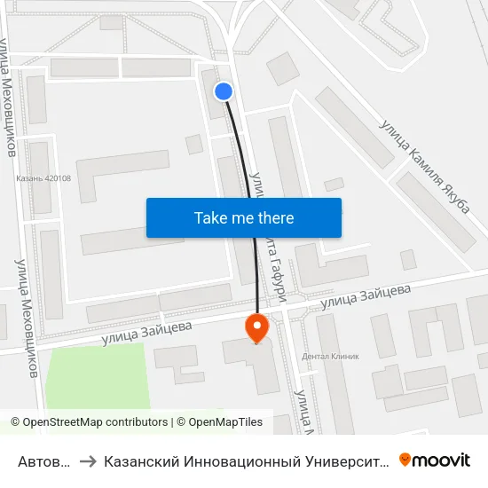Автовокзал-2 to Казанский Инновационный Университет Имени В.Г Тимирясова (Иэуп) map
