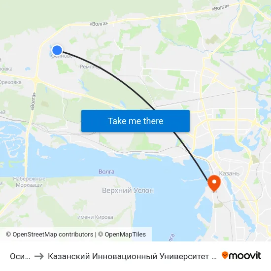 Осиново to Казанский Инновационный Университет Имени В.Г Тимирясова (Иэуп) map