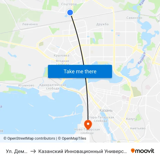 Ул. Дементьева-1 to Казанский Инновационный Университет Имени В.Г Тимирясова (Иэуп) map