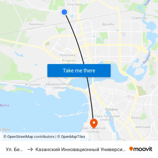 Ул. Белинского to Казанский Инновационный Университет Имени В.Г Тимирясова (Иэуп) map