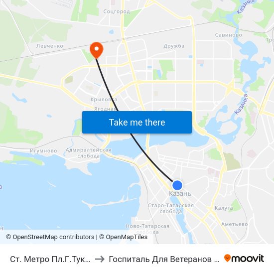 Ст. Метро Пл.Г.Тукая-1 to Госпиталь Для Ветеранов Войн map
