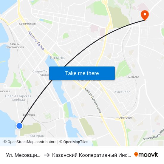 Ул. Меховщиков to Казанский Кооперативный Институт map