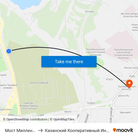 Мост Миллениум to Казанский Кооперативный Институт map