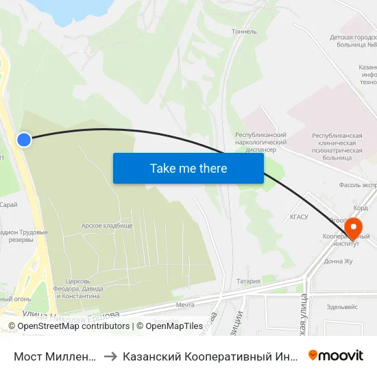 Мост Миллениум to Казанский Кооперативный Институт map
