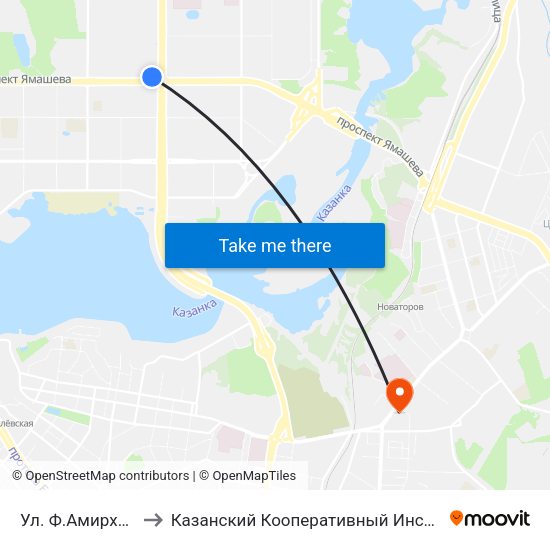 Ул. Ф.Амирхана to Казанский Кооперативный Институт map