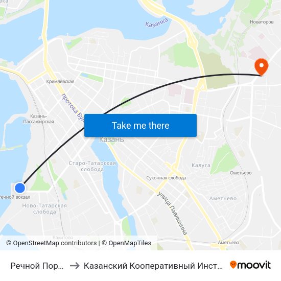 Речной Порт-1 to Казанский Кооперативный Институт map
