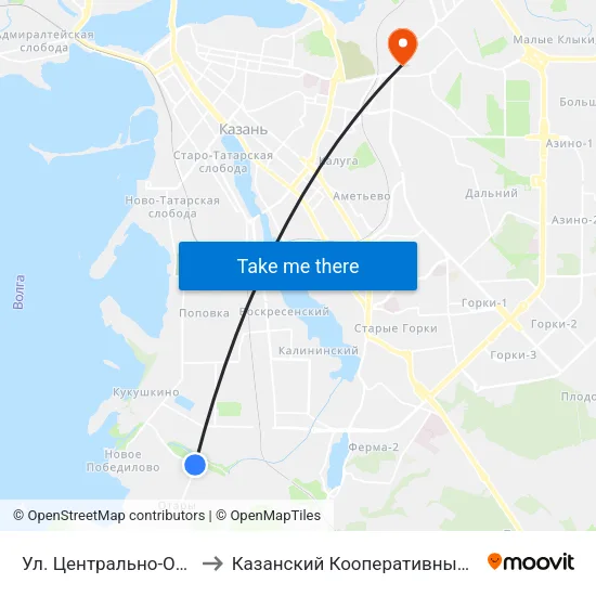 Ул. Центрально-Отарская to Казанский Кооперативный Институт map