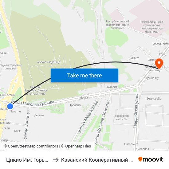 Цпкио Им. Горького-2 to Казанский Кооперативный Институт map