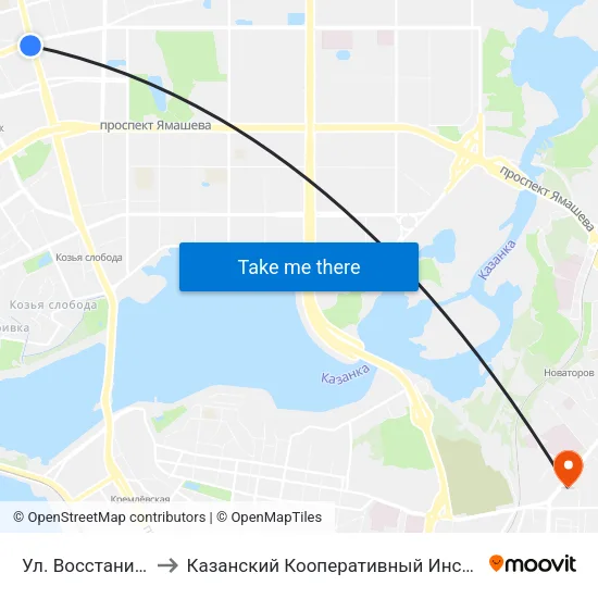 Ул. Восстания-2 to Казанский Кооперативный Институт map