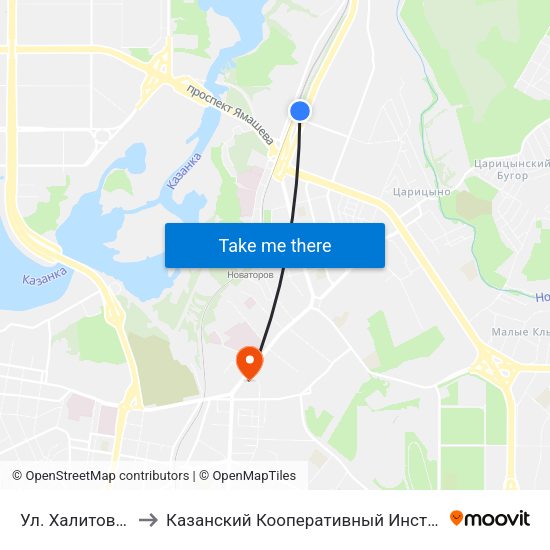Ул. Халитова-1 to Казанский Кооперативный Институт map