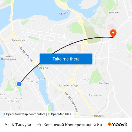 Ул. К.Тинчурина-3 to Казанский Кооперативный Институт map